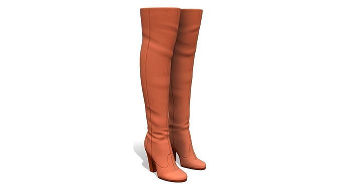 Brown Suede High Heel Thigh Boots Low-poly 3D model