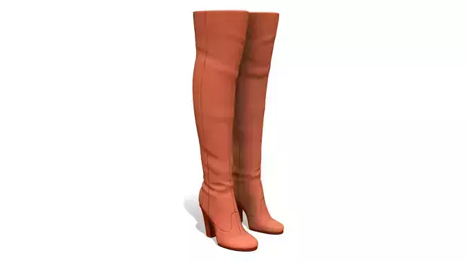 Brown Suede High Heel Thigh Boots Low-poly 3D model