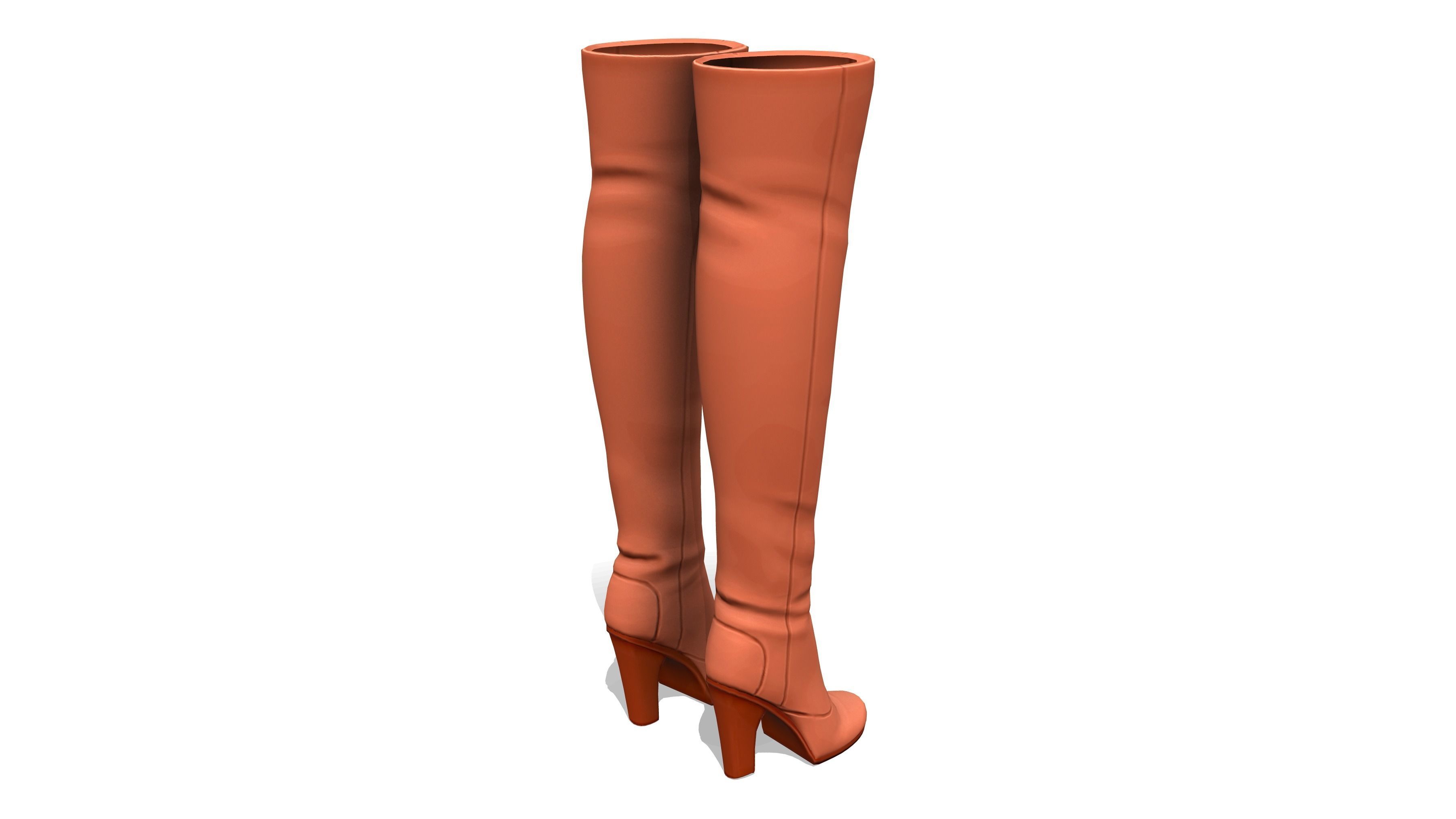 Brown Suede High Heel Thigh Boots Low-poly 3D model_5
