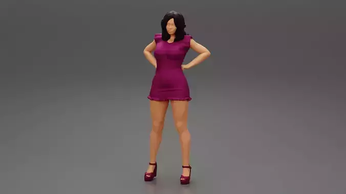 Young Fashion Woman Holds Hands on Hips