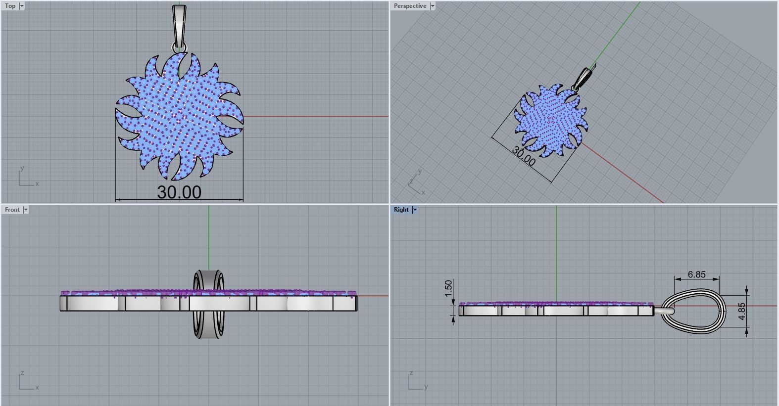 sun pendant with gems  model  273 3D print model_2