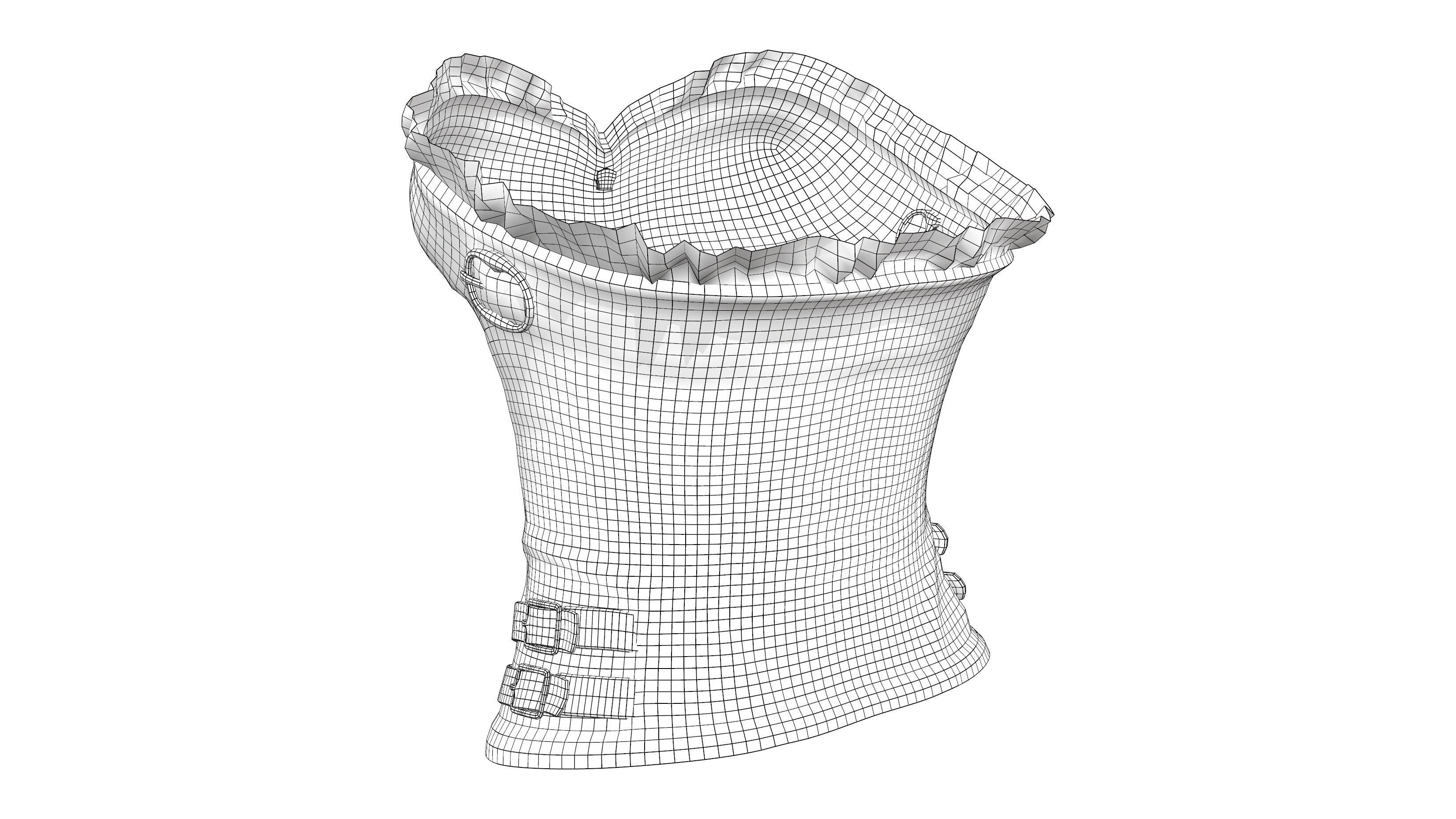 Black Leather Underbust Victorian Corset Top Low-poly 3D model_8