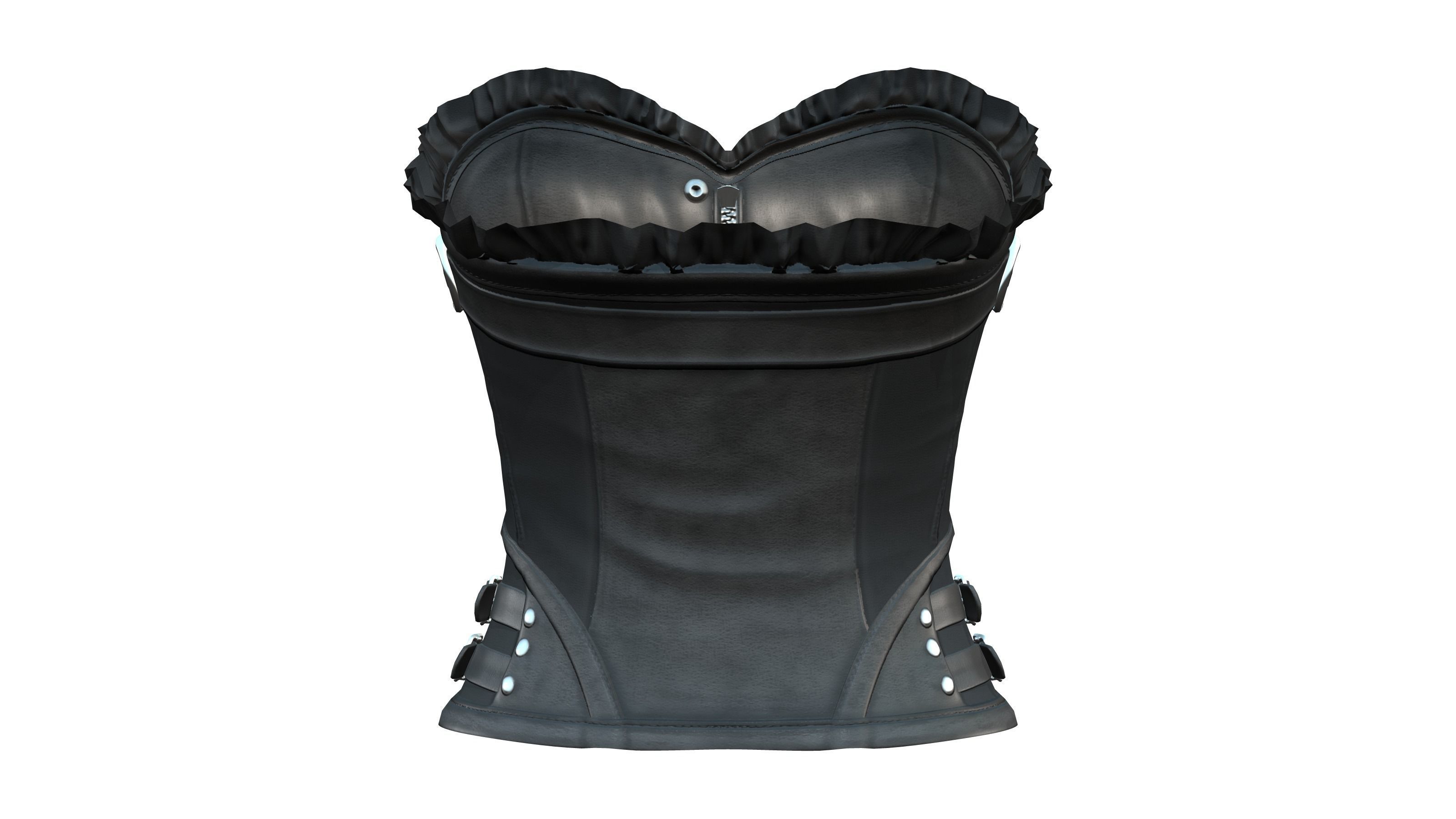Black Leather Underbust Victorian Corset Top Low-poly 3D model_5