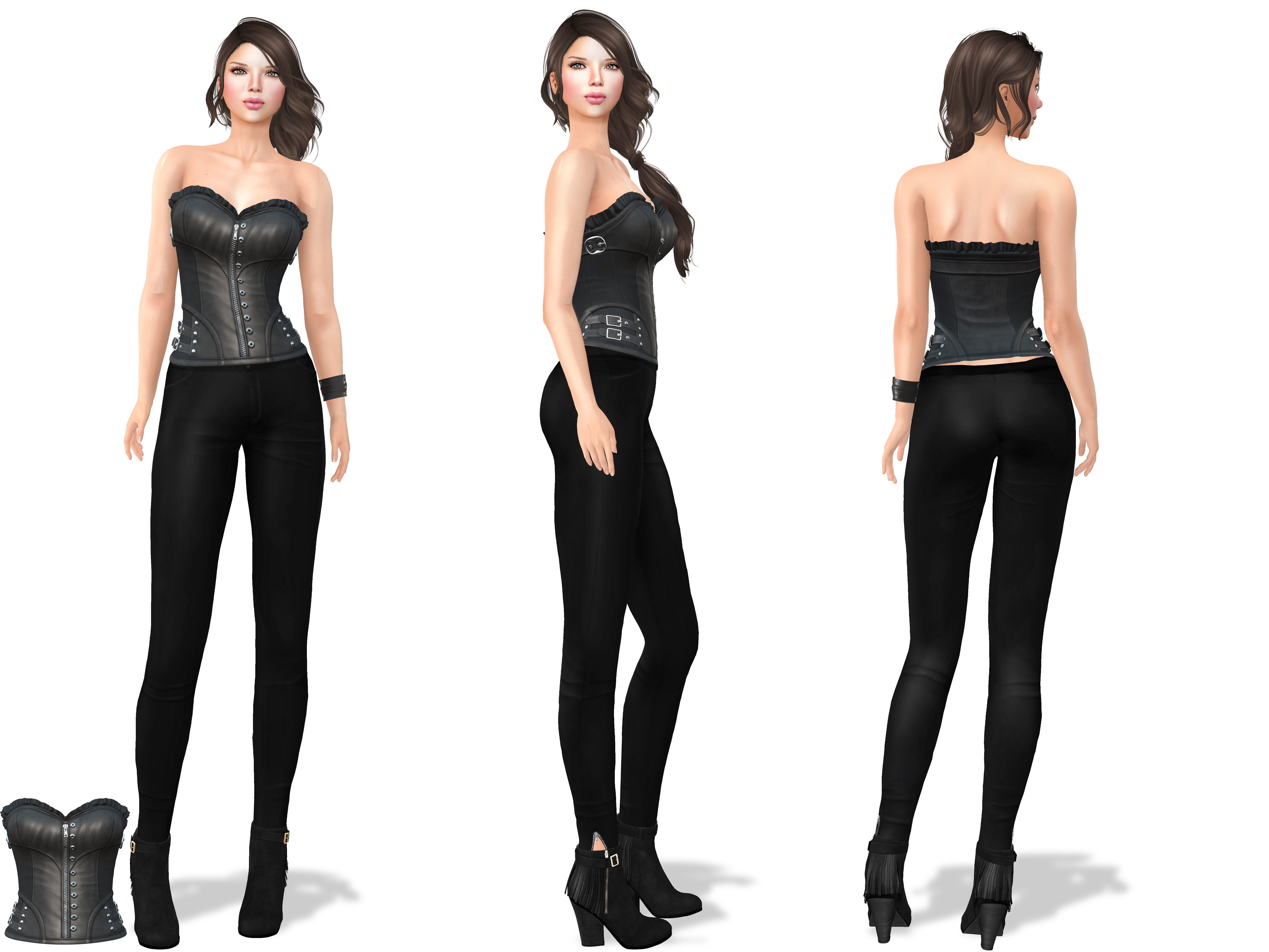 Black Leather Underbust Victorian Corset Top Low-poly 3D model_2