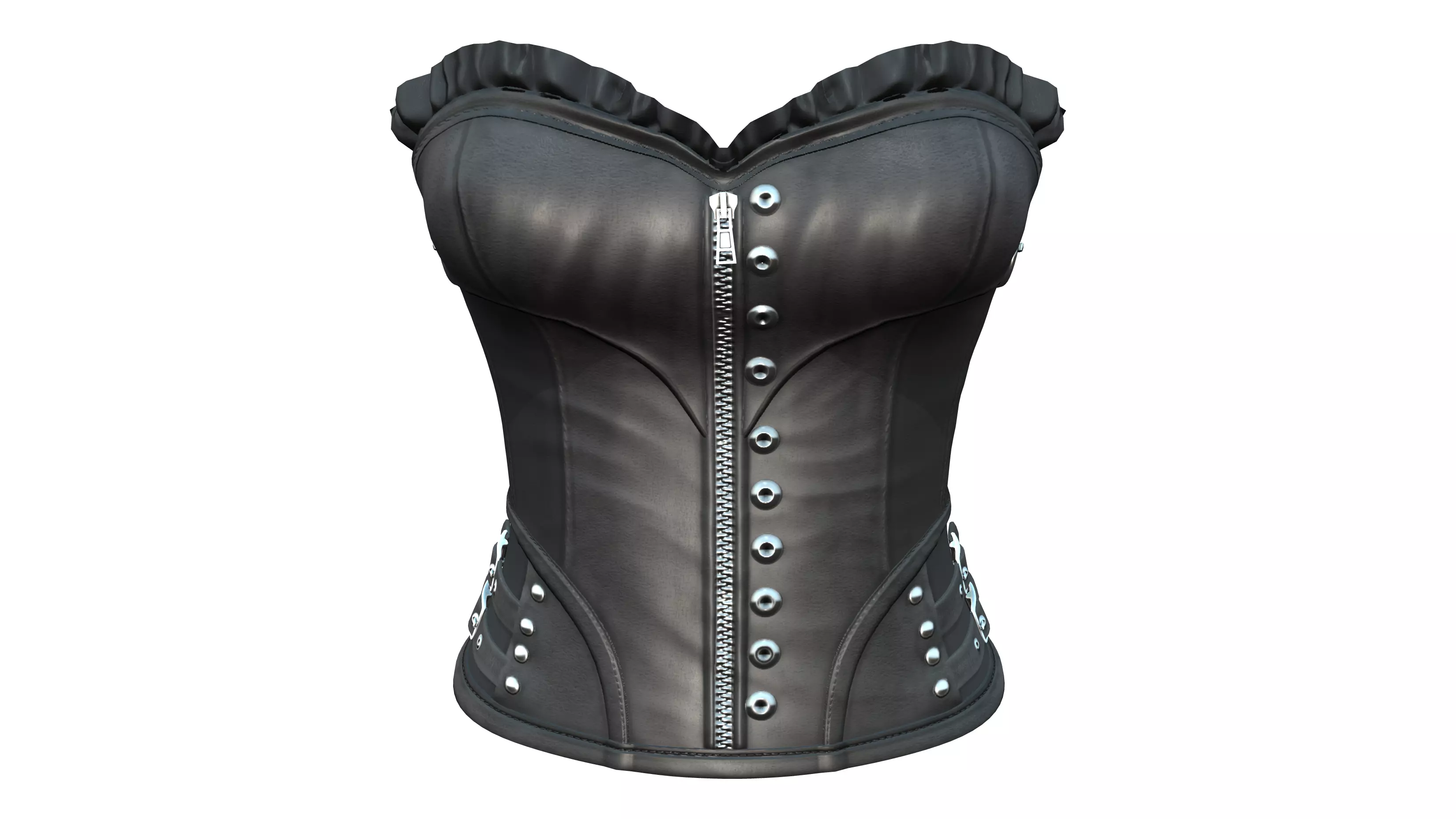 Black Leather Underbust Victorian Corset Top Low-poly 3D model_0