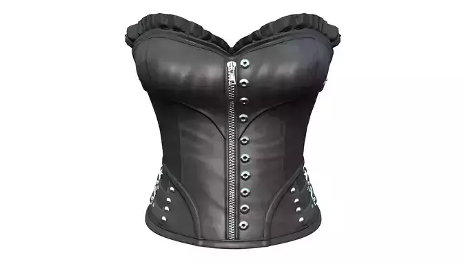 Black Leather Underbust Victorian Corset Top Low-poly 3D model