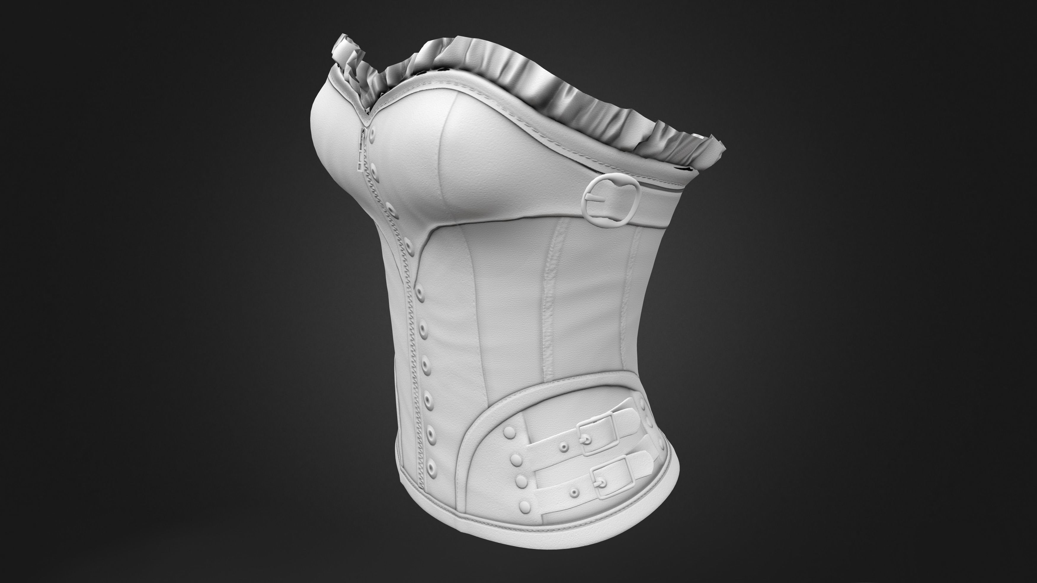 Black Leather Underbust Victorian Corset Top Low-poly 3D model_9