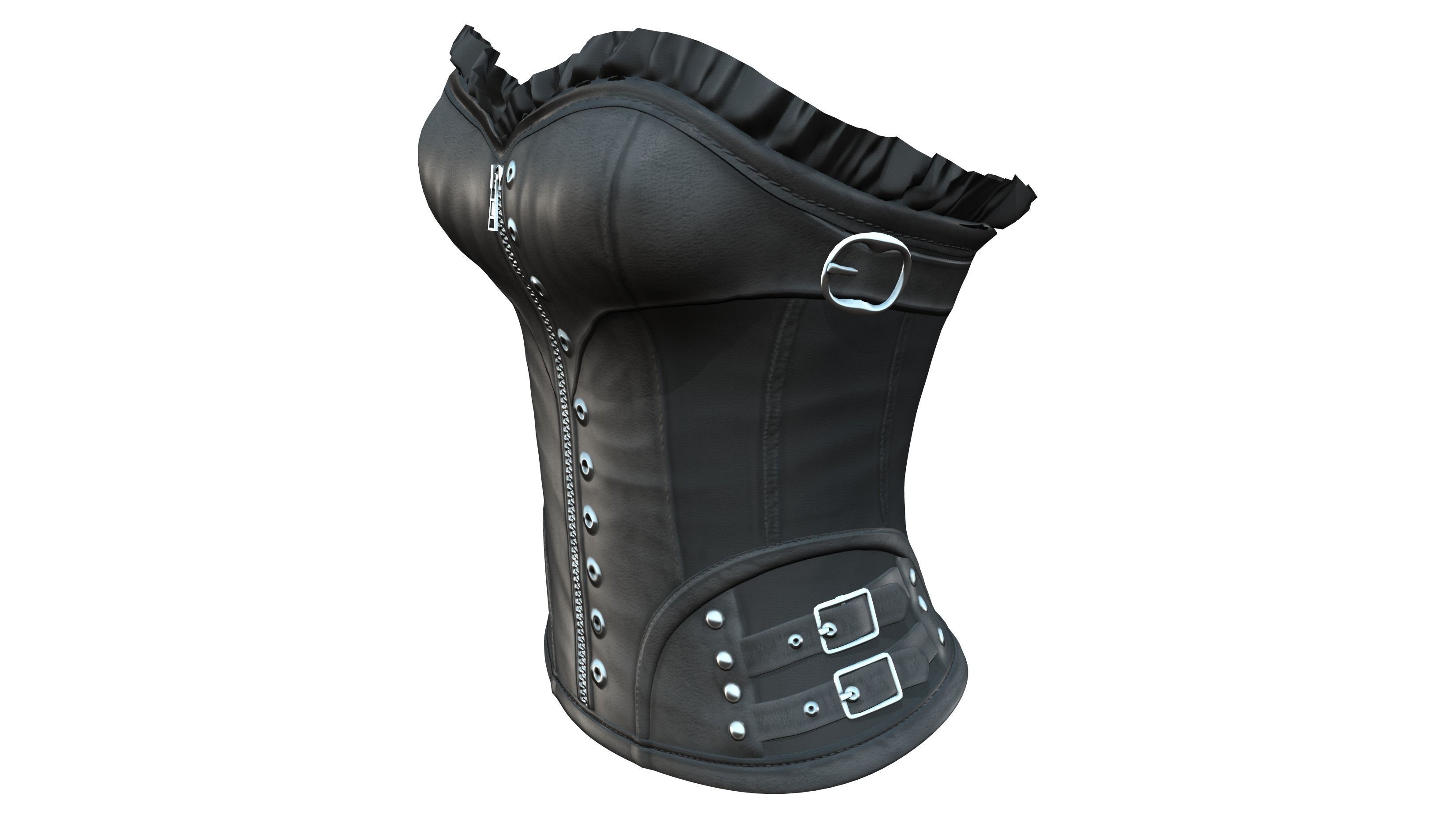 Black Leather Underbust Victorian Corset Top Low-poly 3D model_3