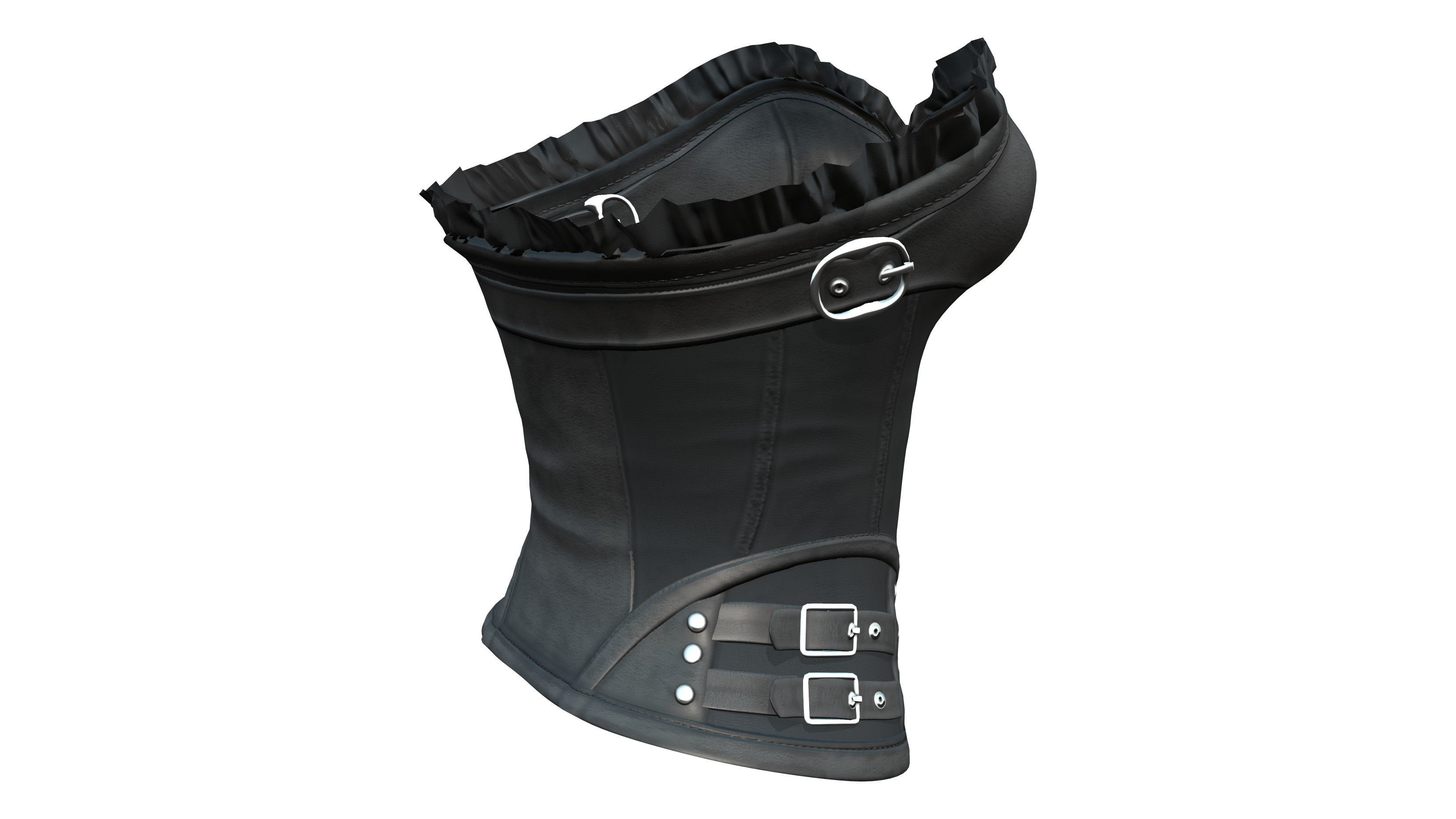 Black Leather Underbust Victorian Corset Top Low-poly 3D model_6