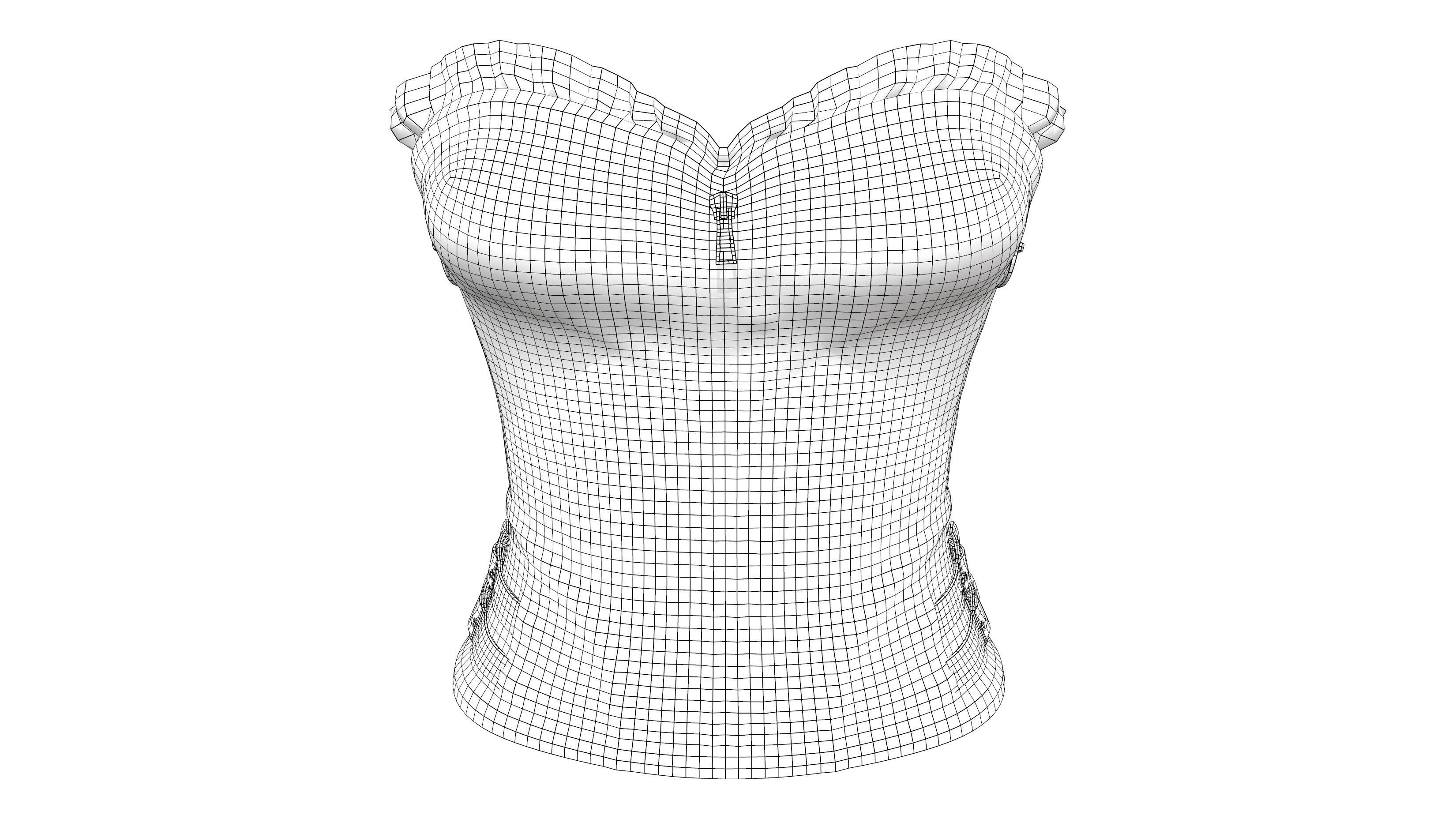 Black Leather Underbust Victorian Corset Top Low-poly 3D model_7