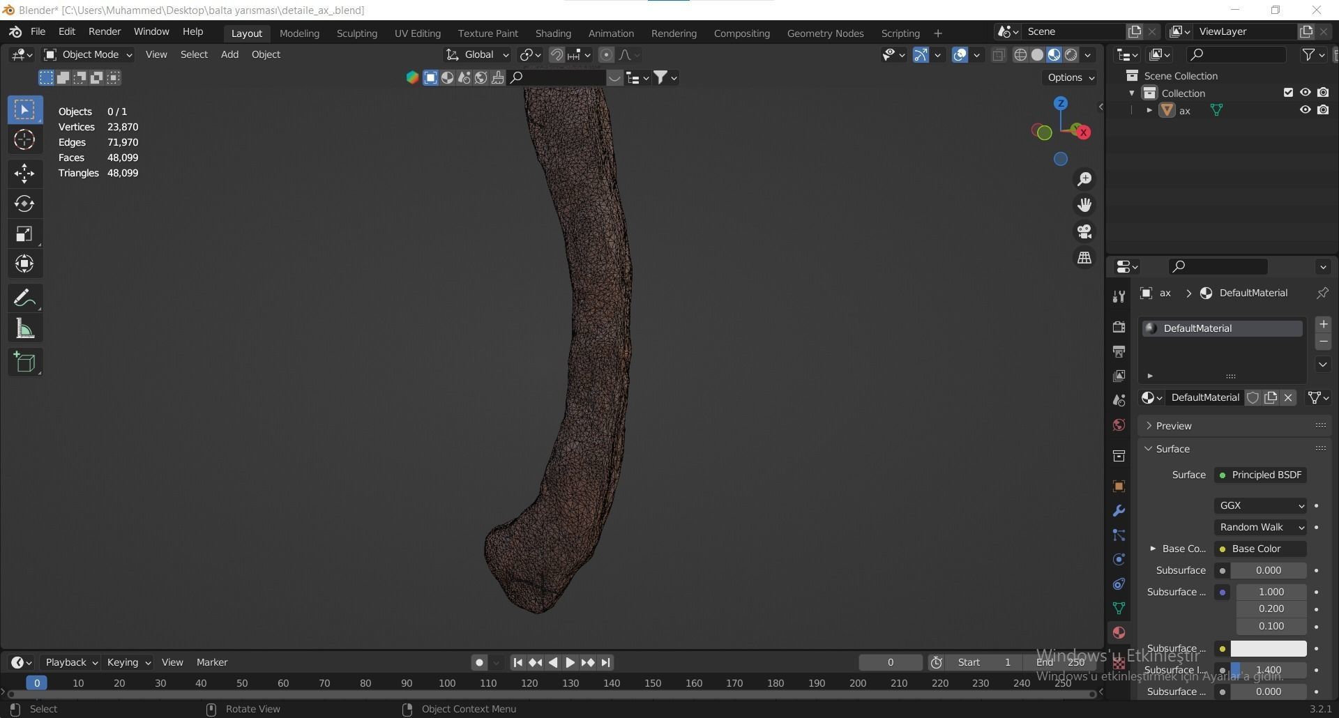 detailed realistic wooden ax 3D model_12