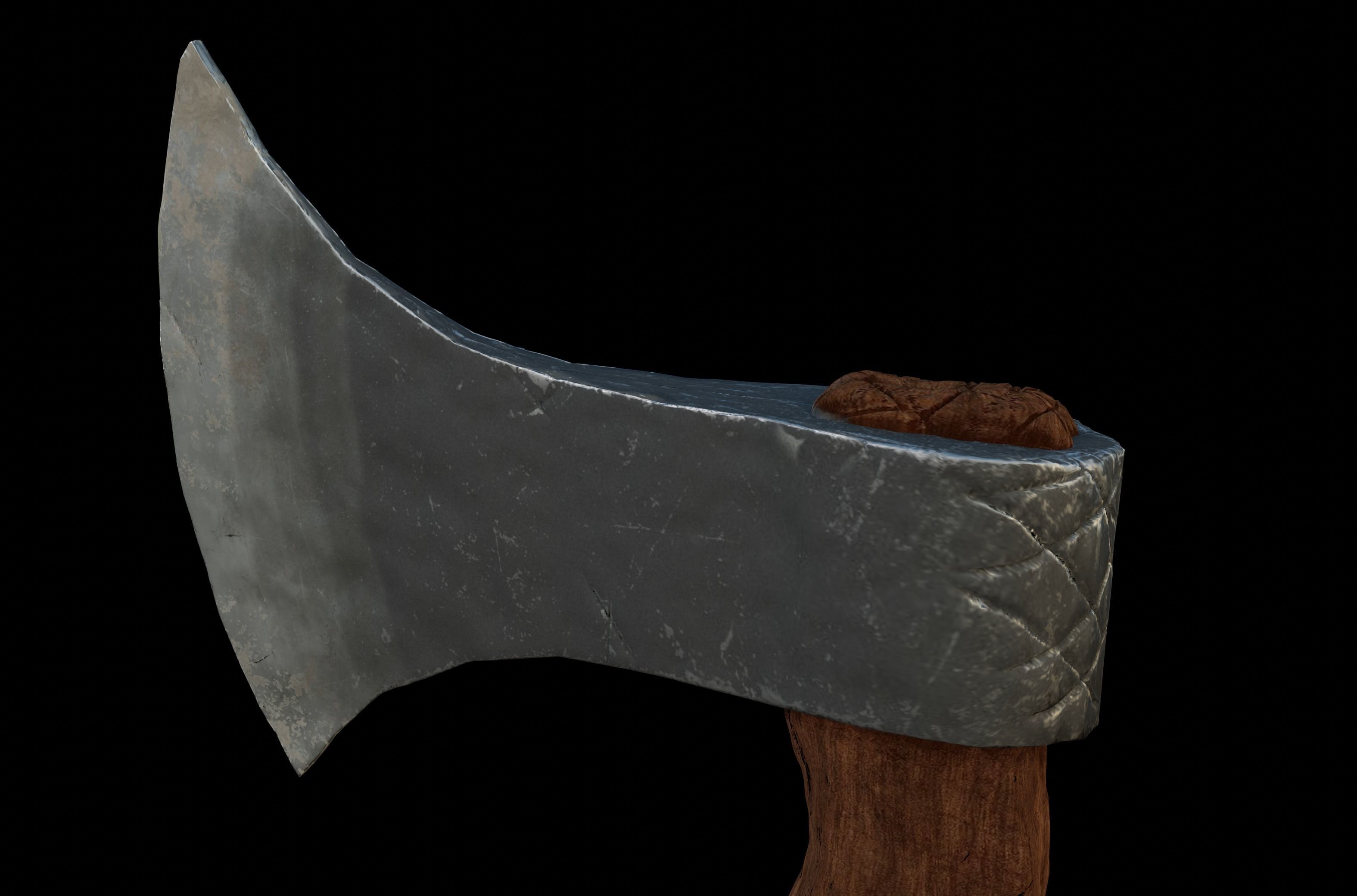 detailed realistic wooden ax 3D model_3