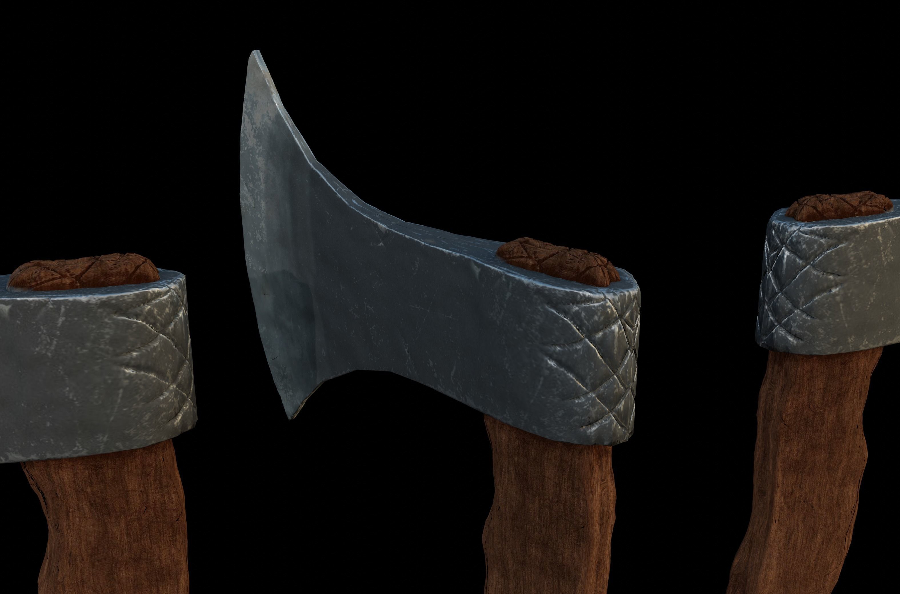 detailed realistic wooden ax 3D model_2