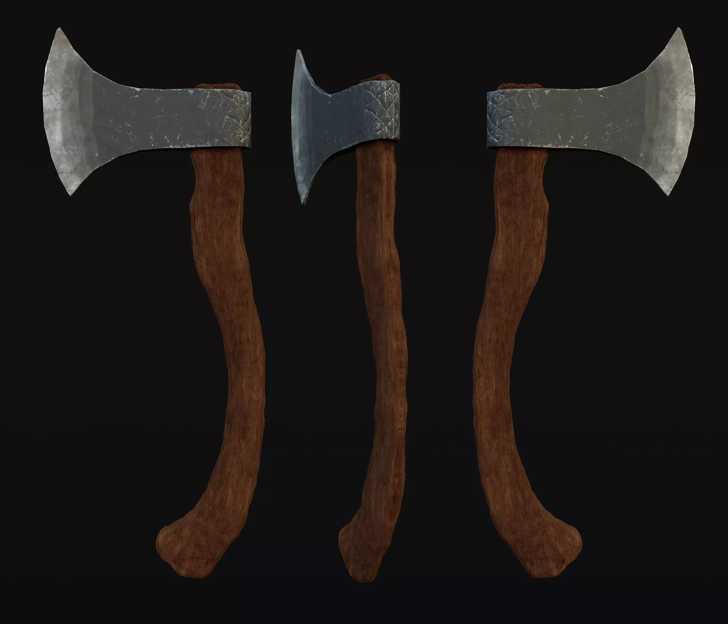 detailed realistic wooden ax 3D model_0