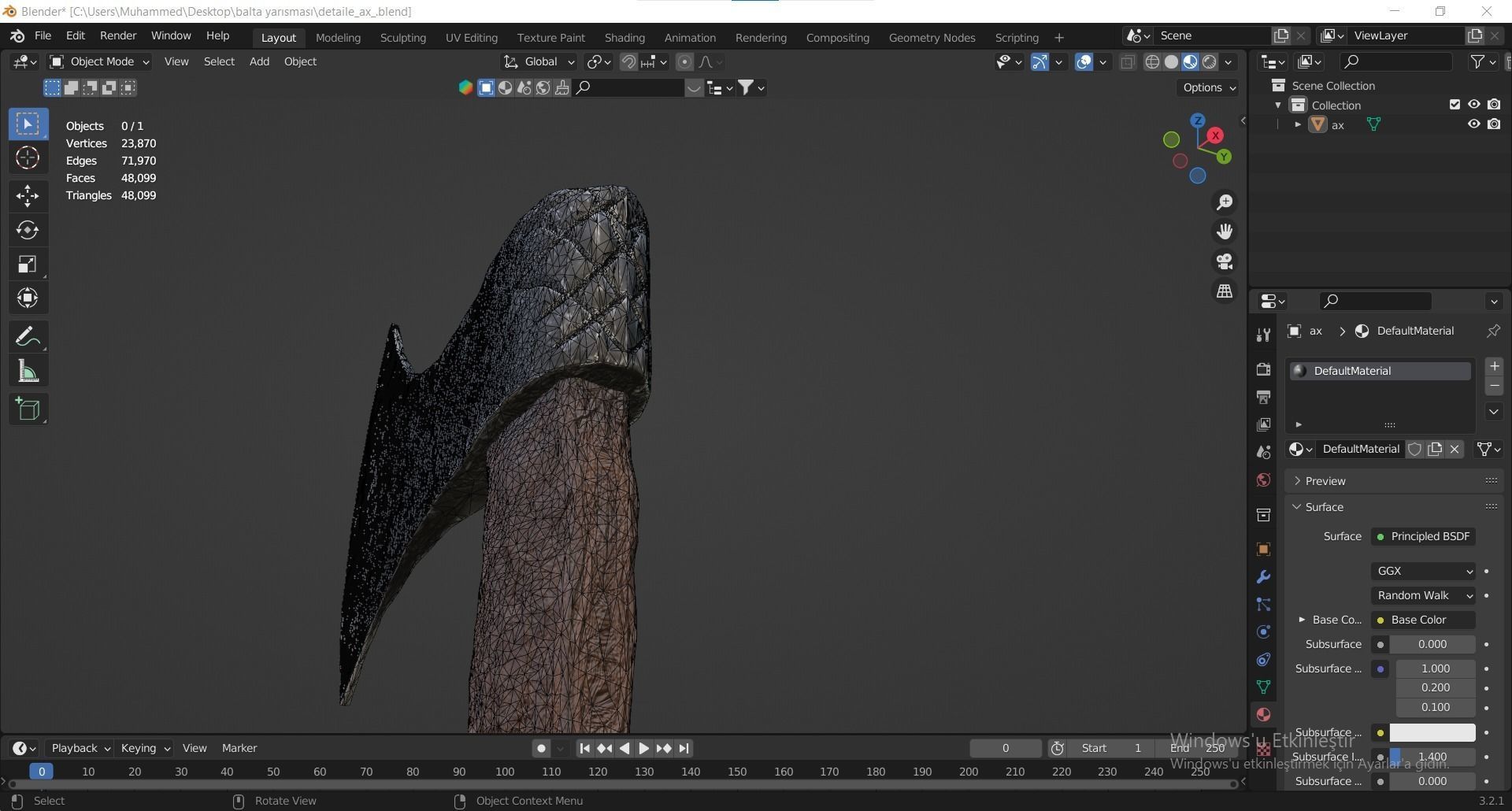 detailed realistic wooden ax 3D model_11