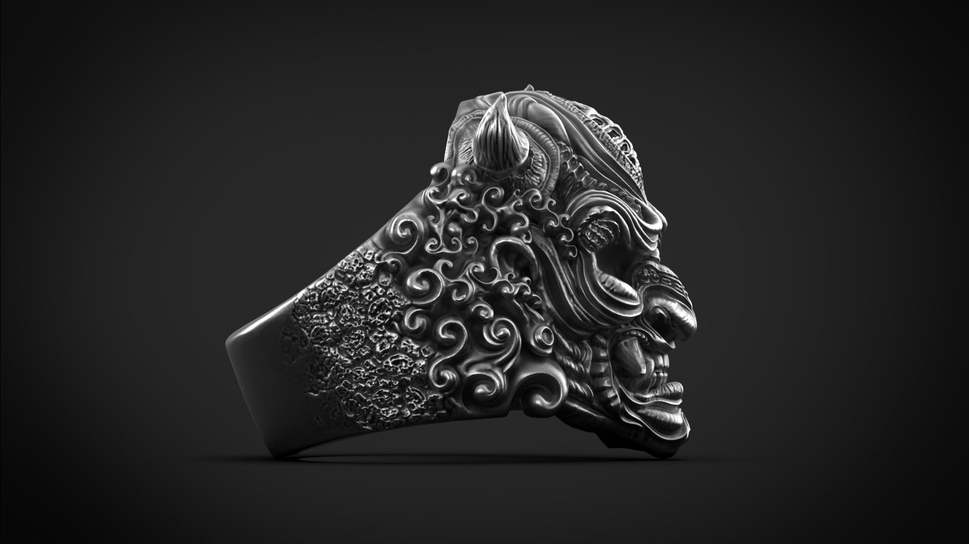 Hannya Oni mask ring STL 3d model for 3d printing 3D print model_5