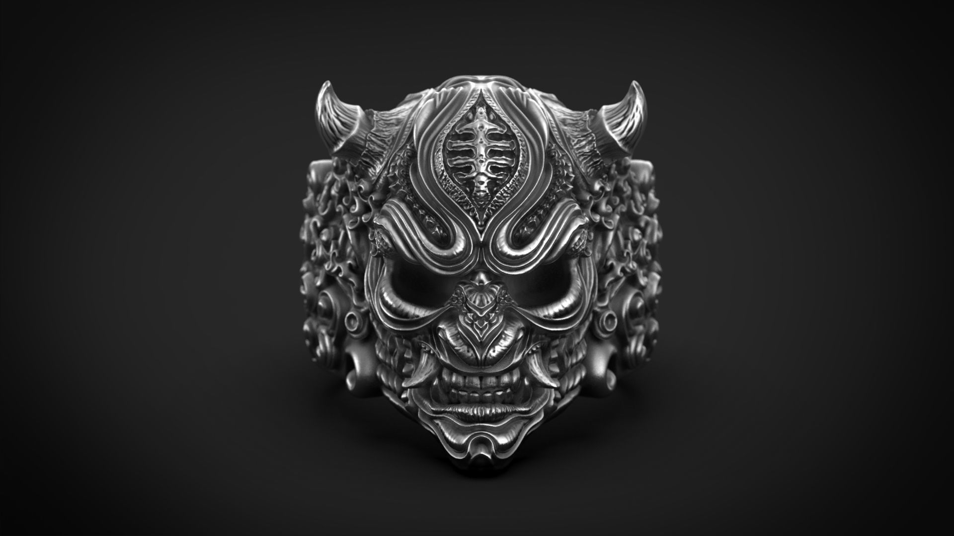 Hannya Oni mask ring STL 3d model for 3d printing 3D print model_9