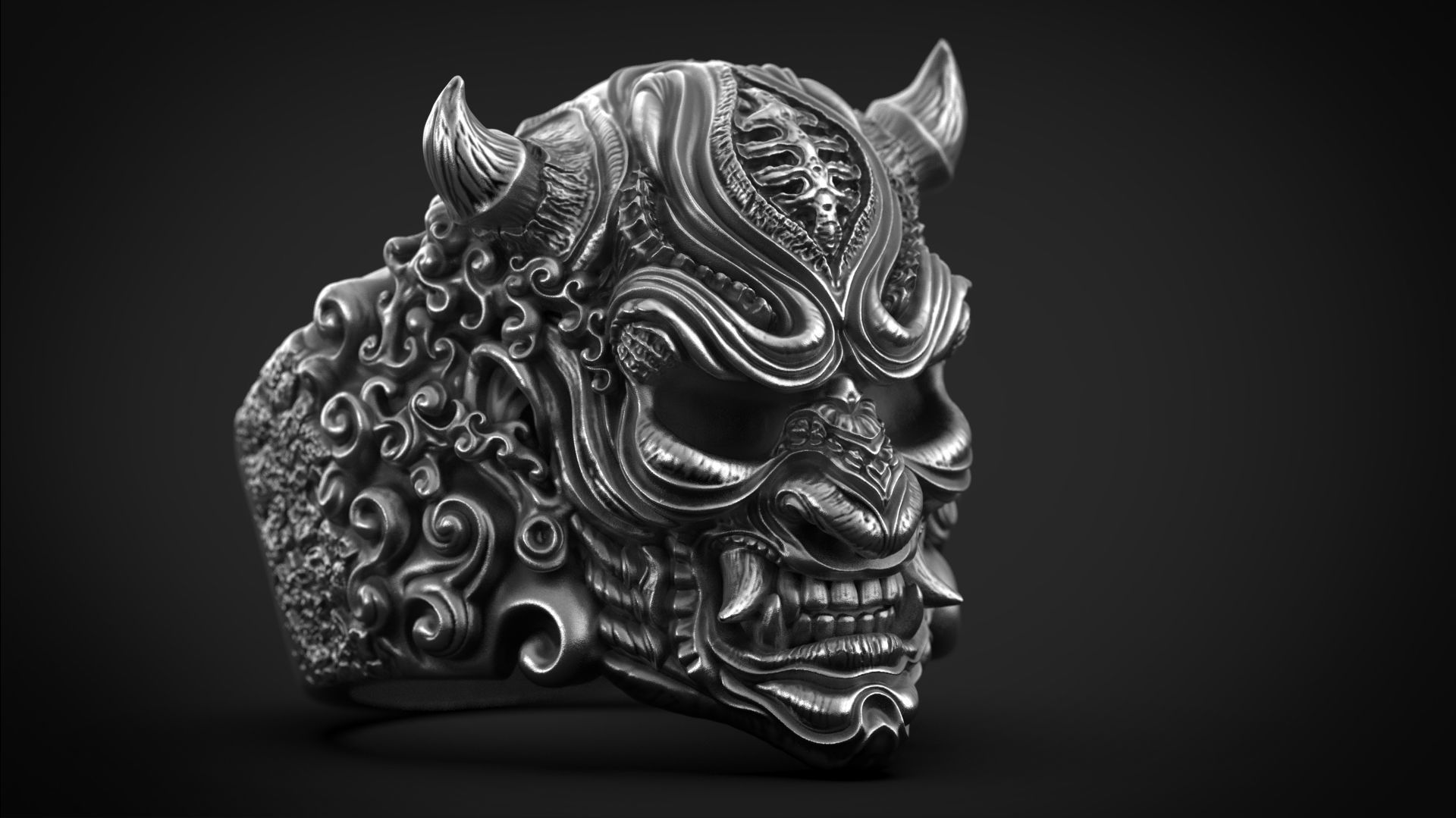 Hannya Oni mask ring STL 3d model for 3d printing 3D print model_0