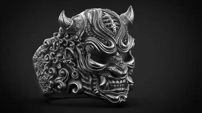 Hannya Oni mask ring STL 3d model for 3d printing 3D print model