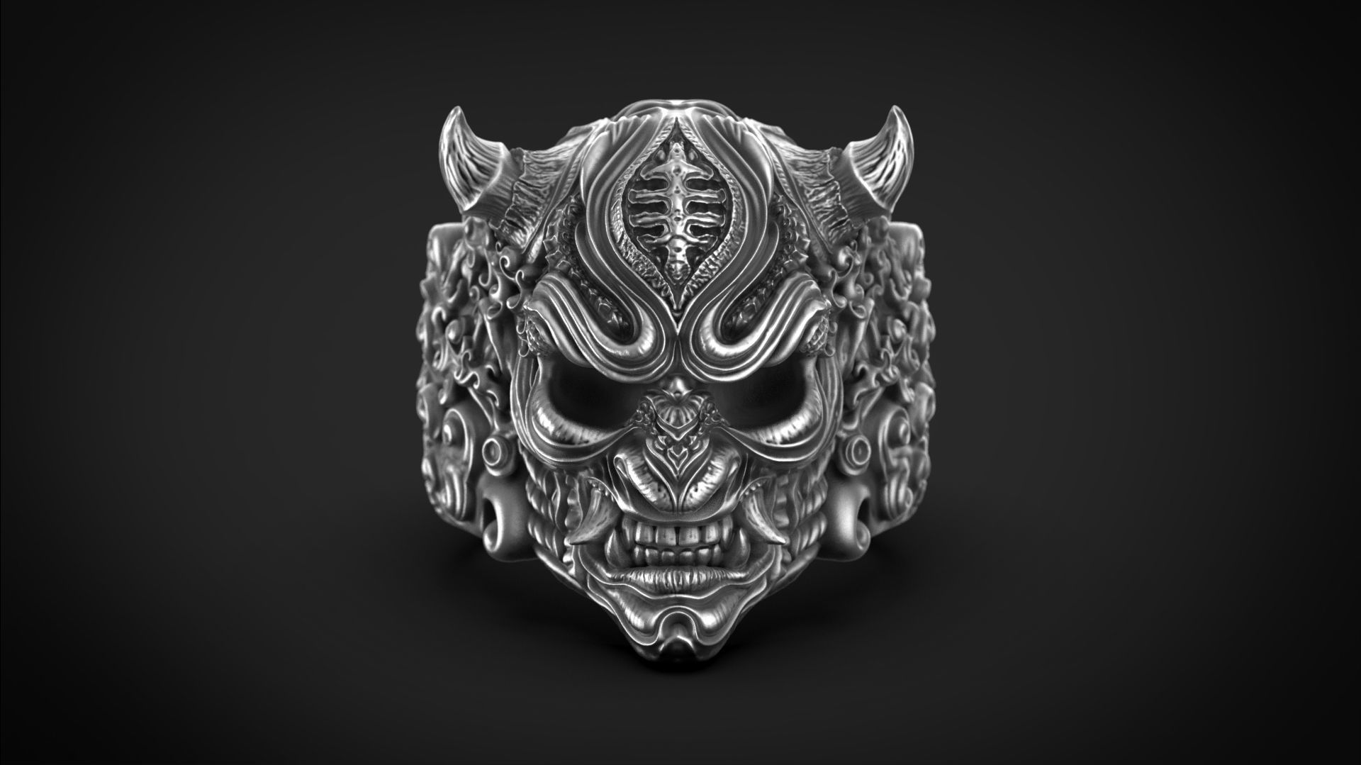 Hannya Oni mask ring STL 3d model for 3d printing 3D print model_1