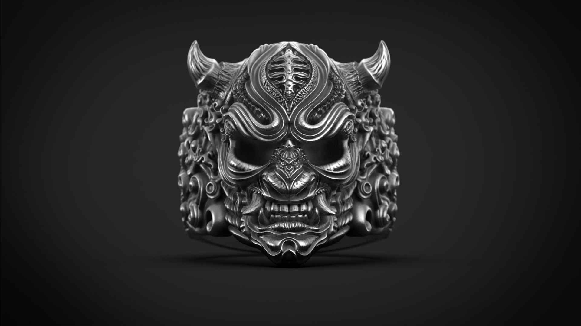 Hannya Oni mask ring STL 3d model for 3d printing 3D print model_10