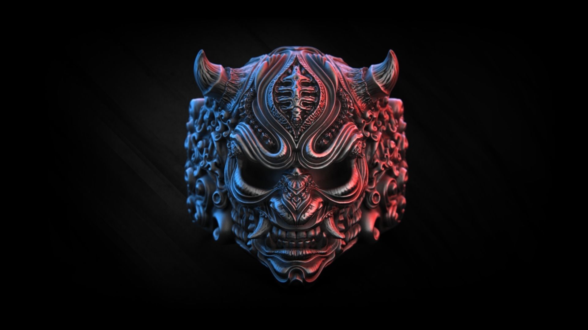 Hannya Oni mask ring STL 3d model for 3d printing 3D print model_11