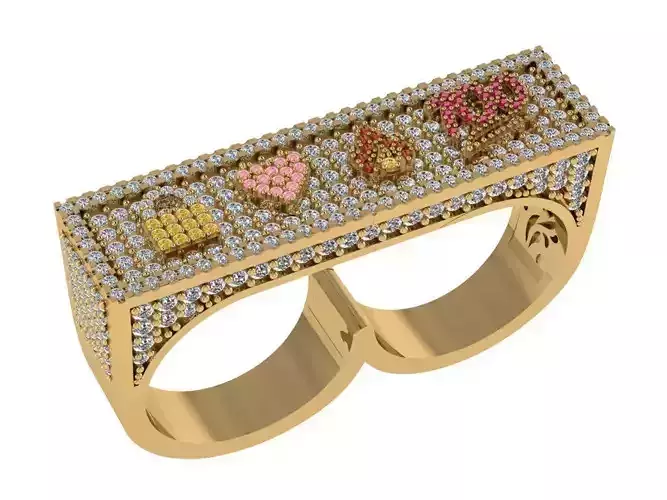 Ring373 gold ring with diamonds and hearts