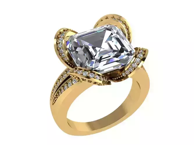 Ring374 princess cut diamond engagement ring gold 3D print model