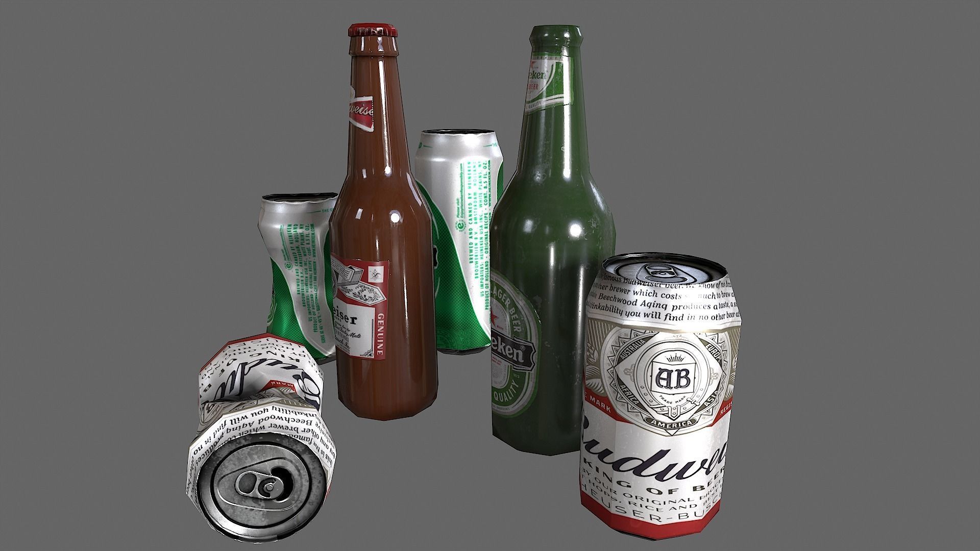 Bottles and cans Low-poly 3D model_5