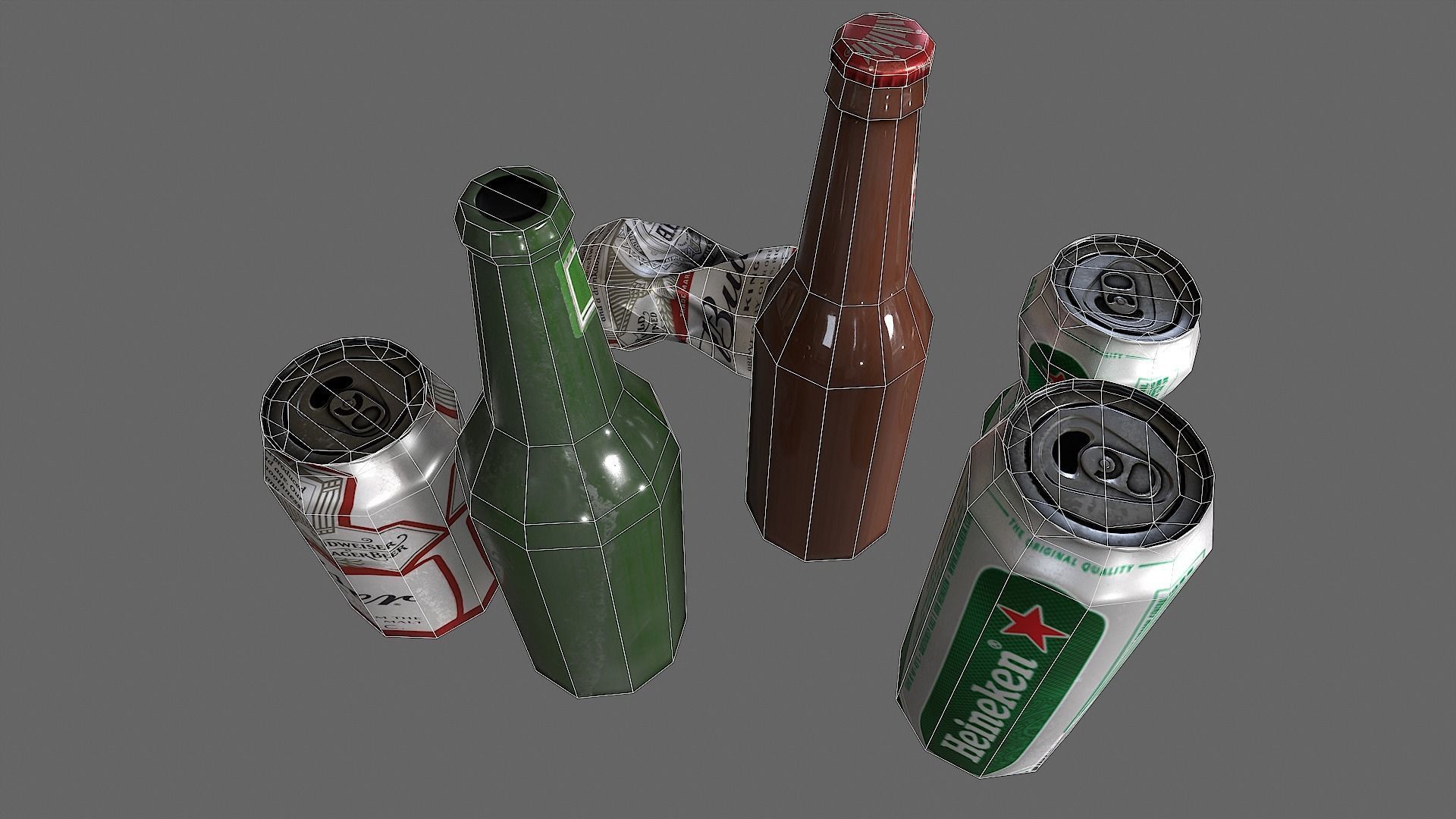 Bottles and cans Low-poly 3D model_8