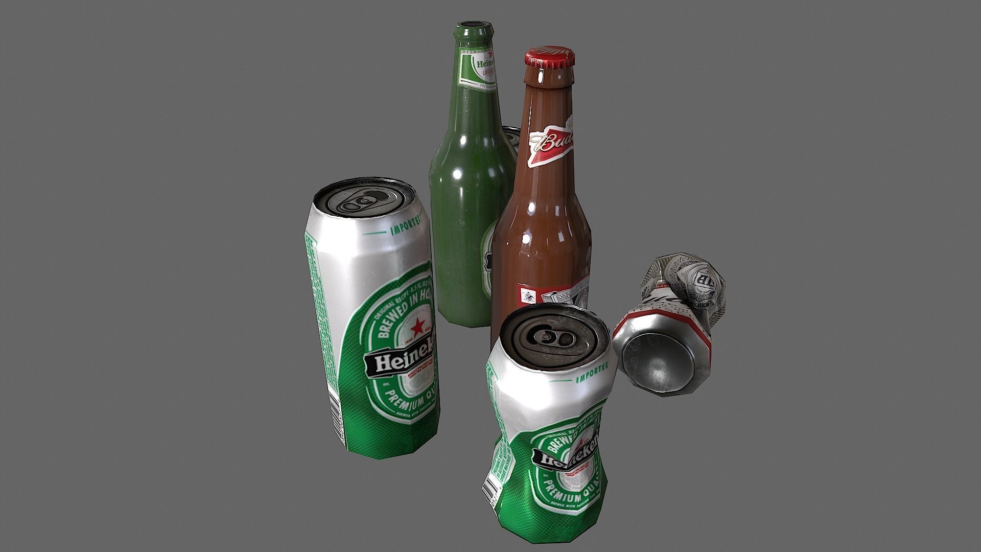 Bottles and cans Low-poly 3D model_2