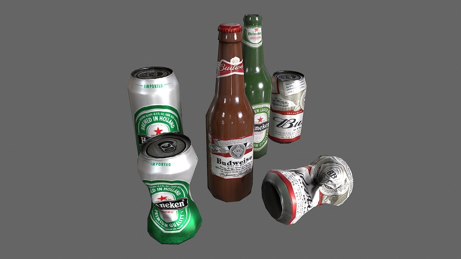 Bottles and cans Low-poly 3D model_1