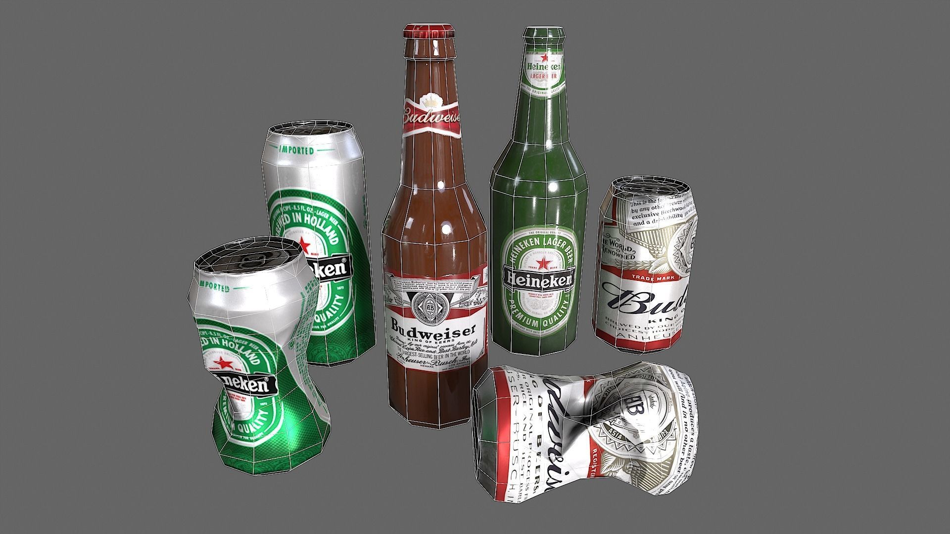 Bottles and cans Low-poly 3D model_6
