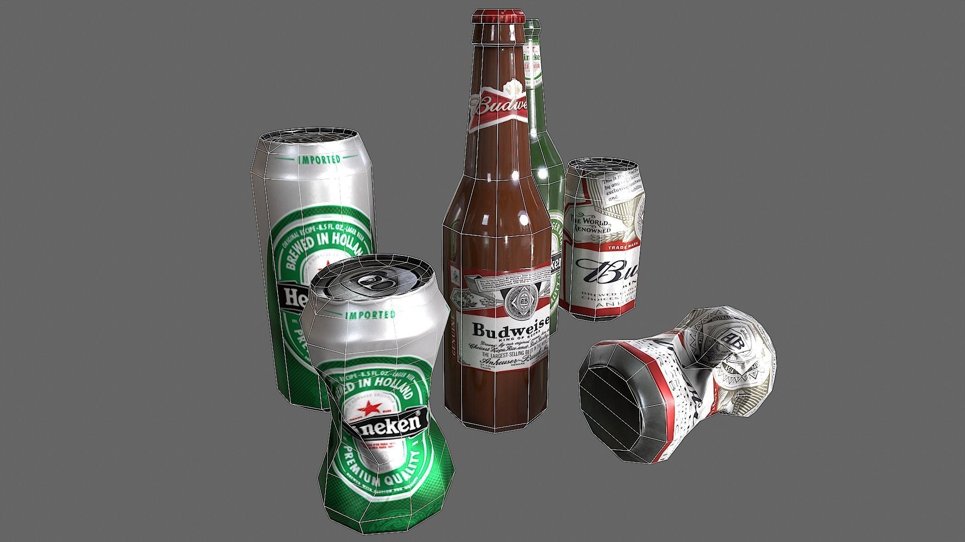Bottles and cans Low-poly 3D model_7