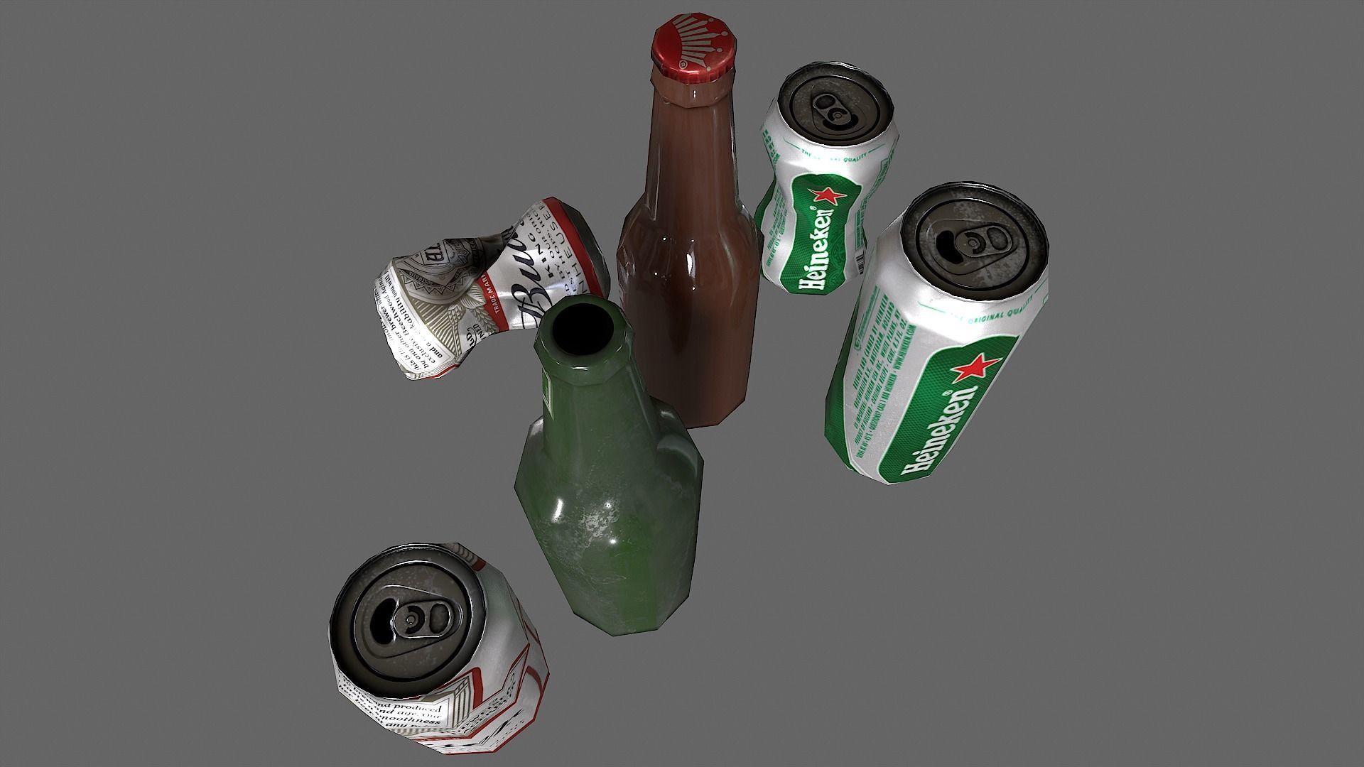 Bottles and cans Low-poly 3D model_4