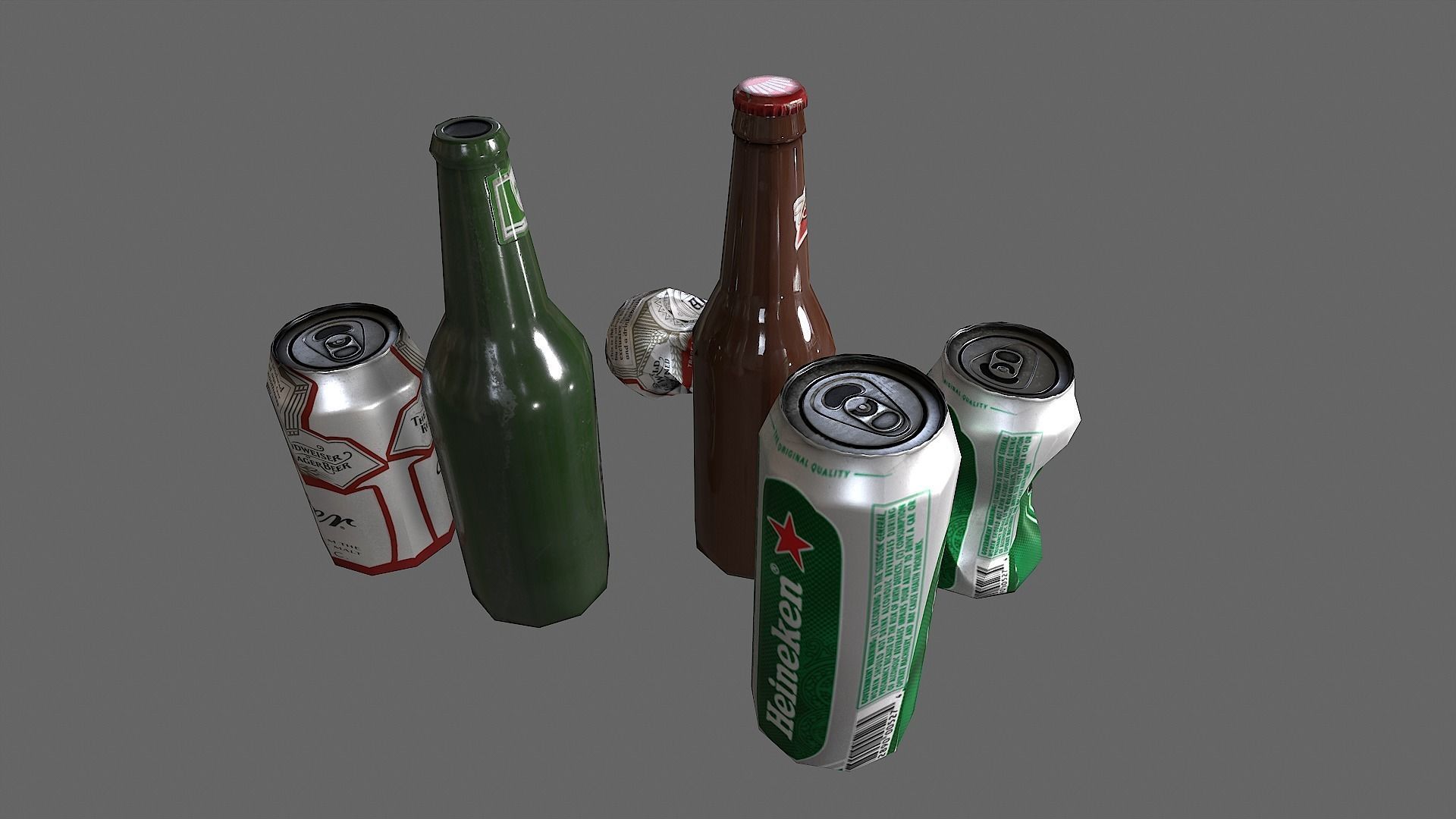 Bottles and cans Low-poly 3D model_3