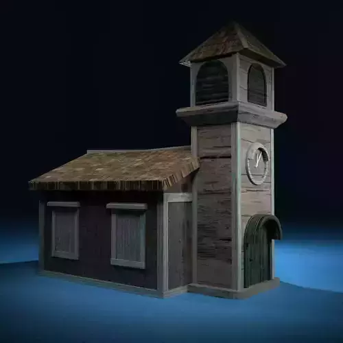 Wooden Church low poly building 3d model