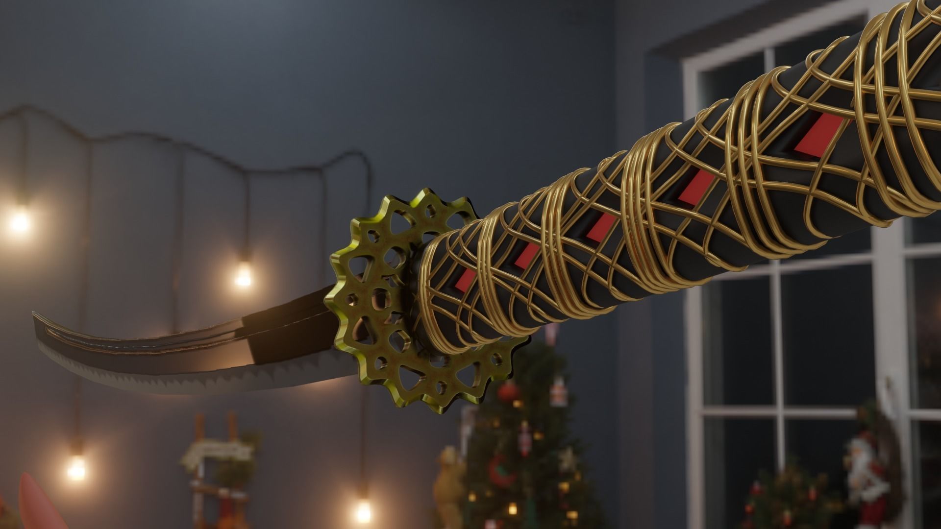 Gold Katana 3D model_1