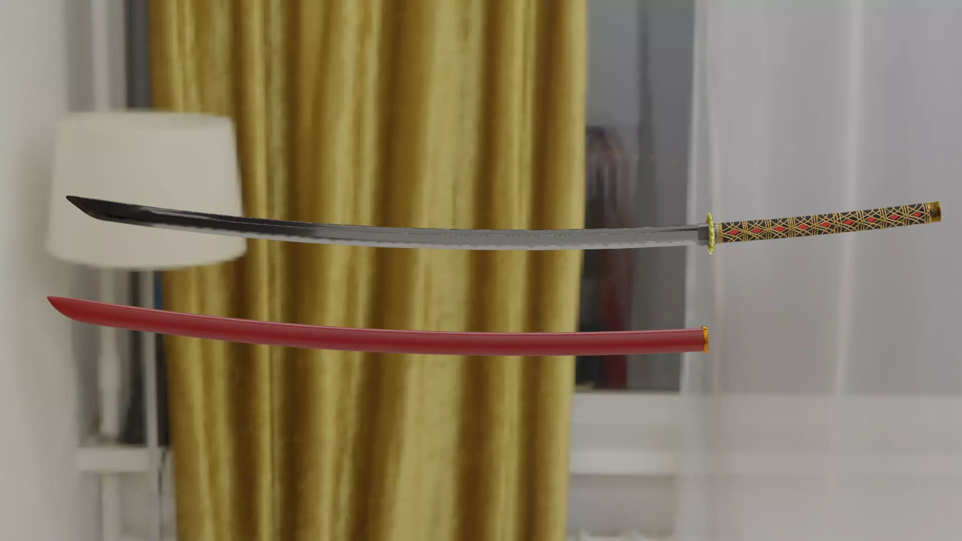 Gold Katana 3D model_0