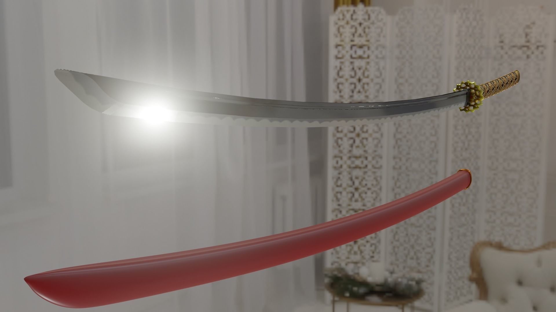 Gold Katana 3D model_2