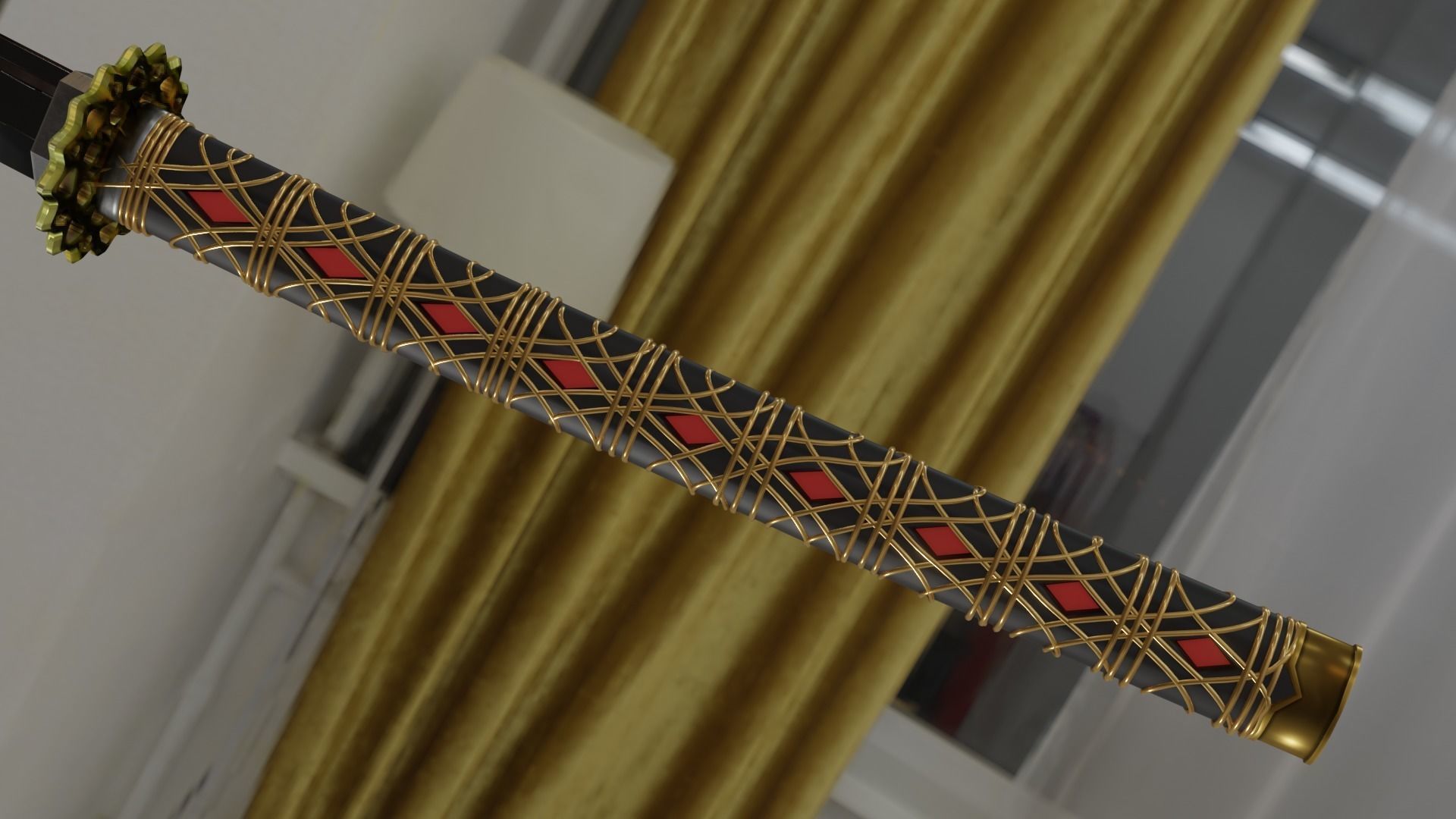 Gold Katana 3D model_3