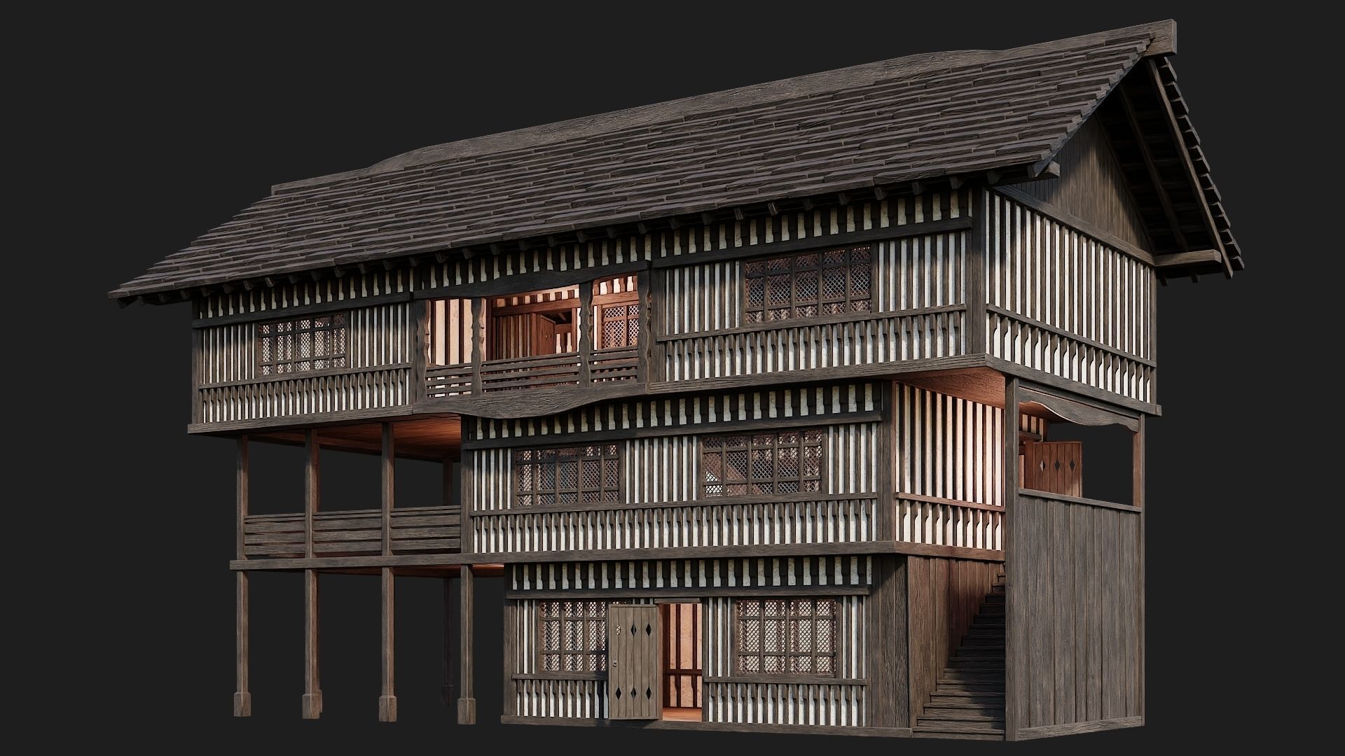 Old Medieval Building 4K Textures GameReady 111 Low-poly 3D model_1