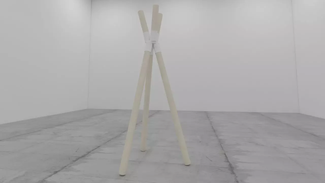 perchero coat rack with three wooden poles Low-poly 3D model