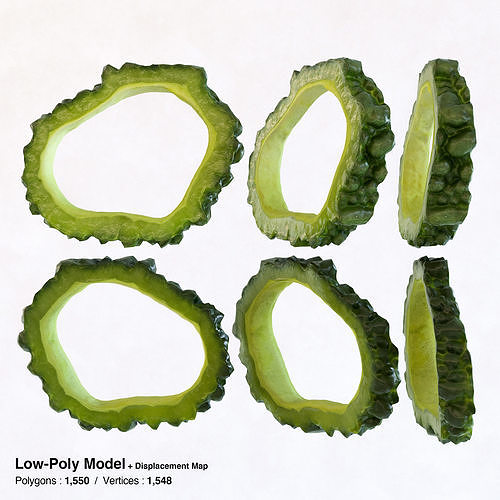 Japanese Bitter Melon - Goya - Sliced and Shredded Low-poly 3D model 2