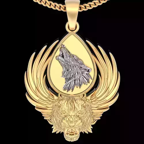 Angry tiger wolf pendant  gold jewelry printable 3D model