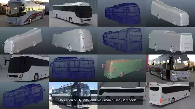 Collection of Hyundai and Kia urban buses 