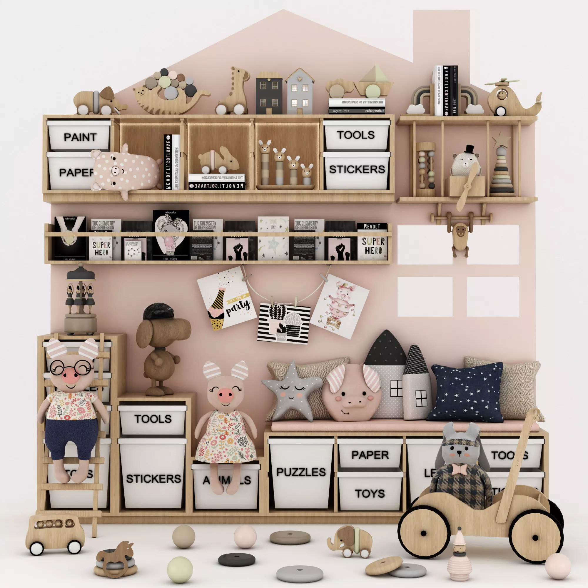 toys and furniture set Low-poly 3D model_0