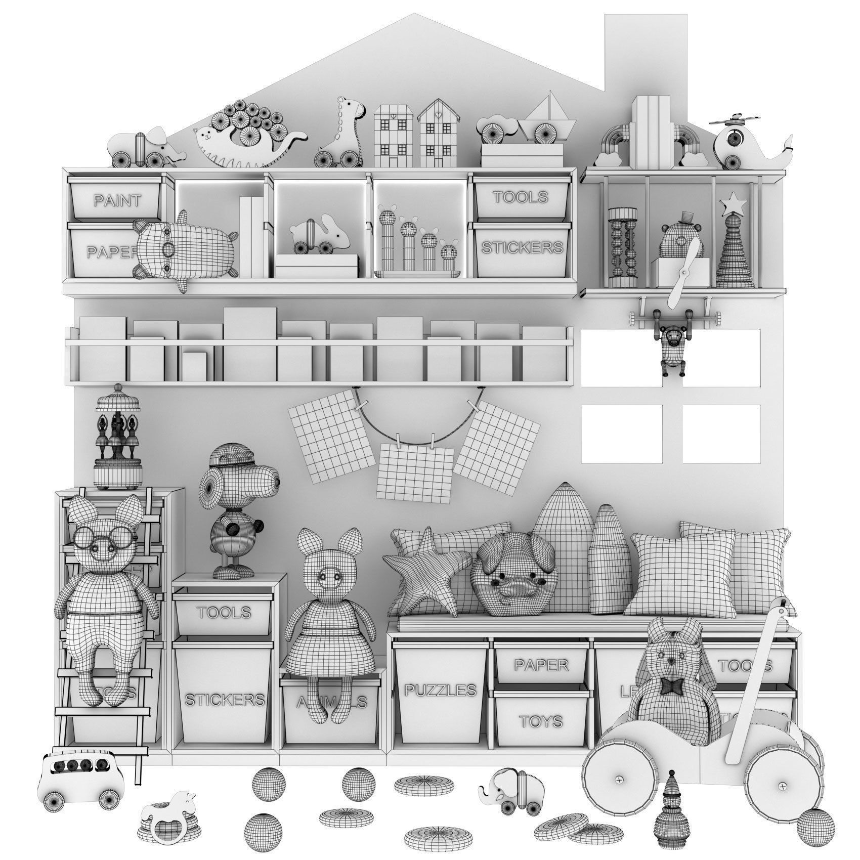 toys and furniture set Low-poly 3D model_5