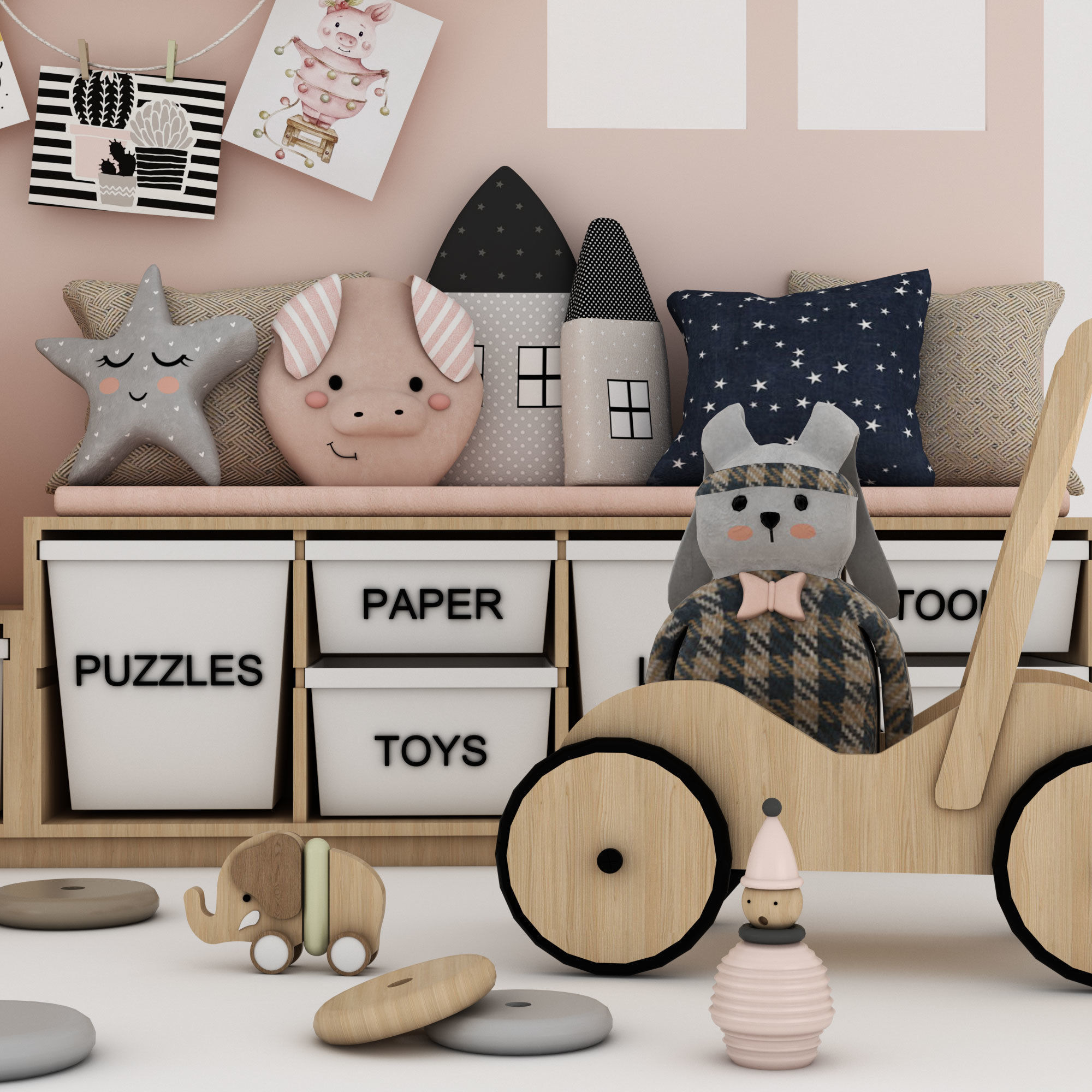 toys and furniture set Low-poly 3D model_2