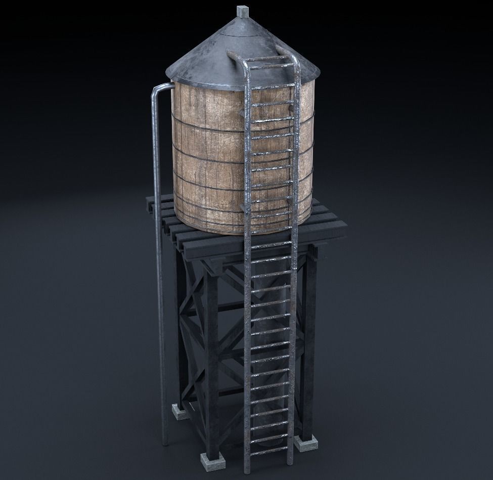 reservoir 3d model PBR water tower Low-poly 3D model_10